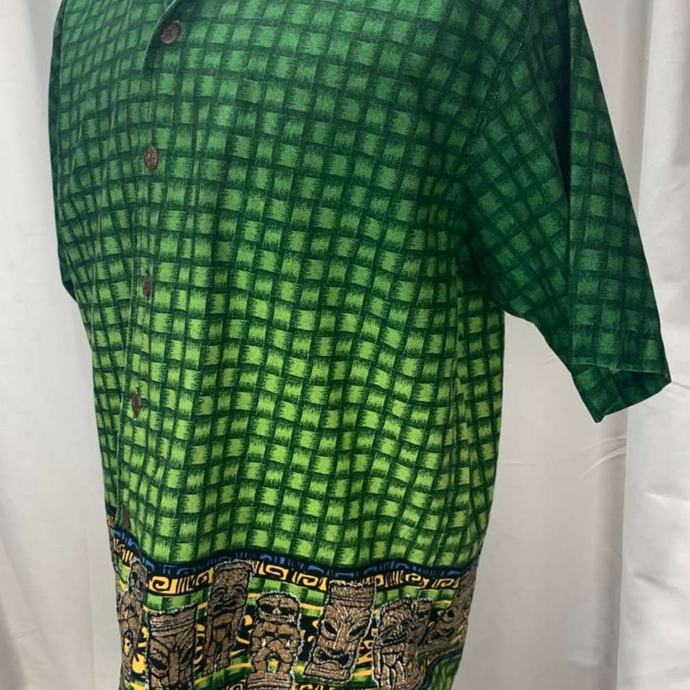 Tiki Hawaiian Button Up Basketweave Print Shirt - image 8